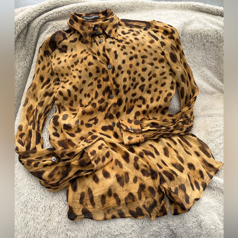 Dolce & Gabbana Leopard Print Silk Blouse in Brown and Black